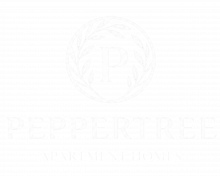 Peppertree Apartment Homes logo with a stylized "P" and leaf wreath above the name.