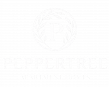 Peppertree Apartment Homes logo with a stylized "P" and leaf wreath above the name.