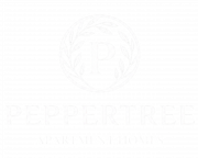 Peppertree Apartment Homes logo with a stylized "P" and leaf wreath above the name.